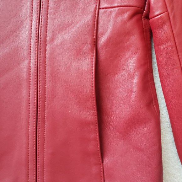 Genuine leather jacket with zipper - Red - Size S - Picture 8 of 12
